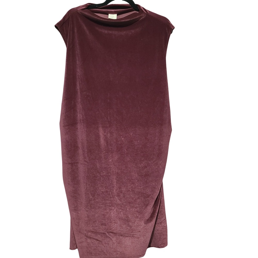 A New Day Womens 2X Burgundy Velvet Cowl Neck Sleeveless Midi Sheath Dress